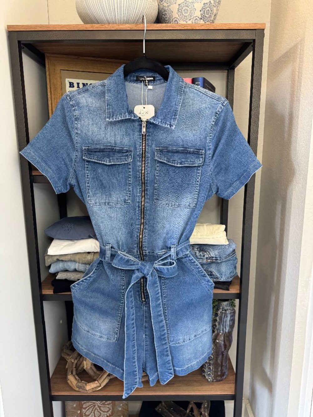 Fashion Nova Stretch Denim Romper w/Tie Waist - Size M